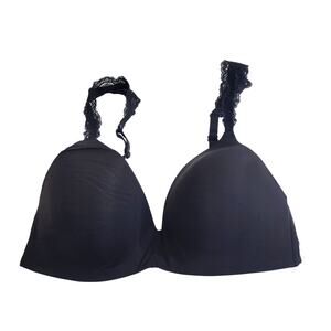 Lascana Wire Free Push Up Bra Black Lace Straps Seamless Full Coverage 36C